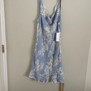 Reformation Light Blue Floral Cowl Mini Dress - Rudie Dress